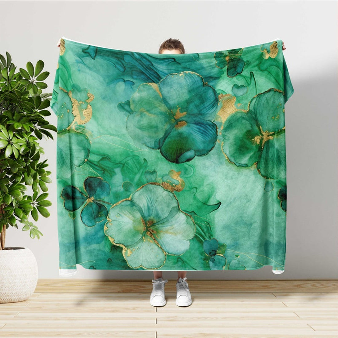 FUNSTUFFPRINT Four Leaf Clover Blanket, Home Decor, St Patricks Day Gift, Irish Blanket, Mother Blanket, Farmhouse Decor, St Pattys Day, Gift For Women