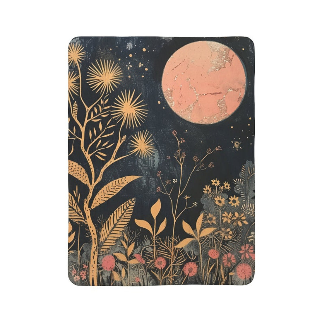 FUNSTUFFPRINT Boho Celestial Moon & Stars Fleece Sherpa Throw Blanket, Floral Blanket, Moon Tapestry Aesthetic Blanket, Home Decor Gift, Housewarming Gift