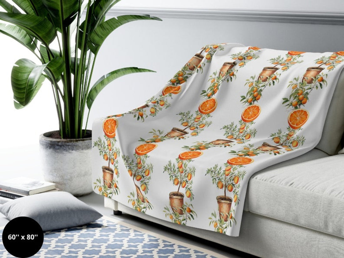 FUNSTUFFPRINT Blanket Orange Tree |Botanical Throw Blanket| Clementine Blanket| Orange Home Decor| Boho Blanket Throw| Sofa Bed Blanket| Housewarming Gift