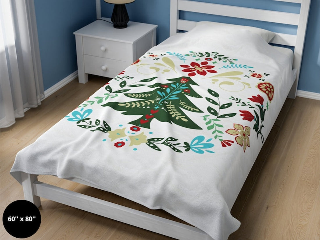 FUNSTUFFPRINT Scandinavian Home Decor| Folk Art Blanket| Norwegian Christmas Holiday Blanket |Swedish Sweden Nordic Home Decor| Winter Rosemaling Gift