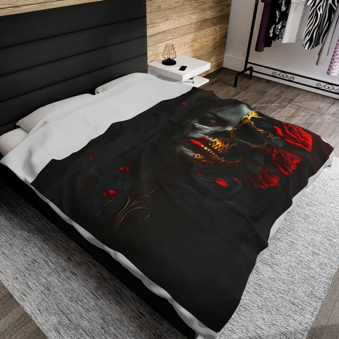 FUNSTUFFPRINT Gothic Blanket, Velveteen Plush Blanket, Gothic Inspired Bedding, Skull Blanket, Goth Throw | Shop Now!