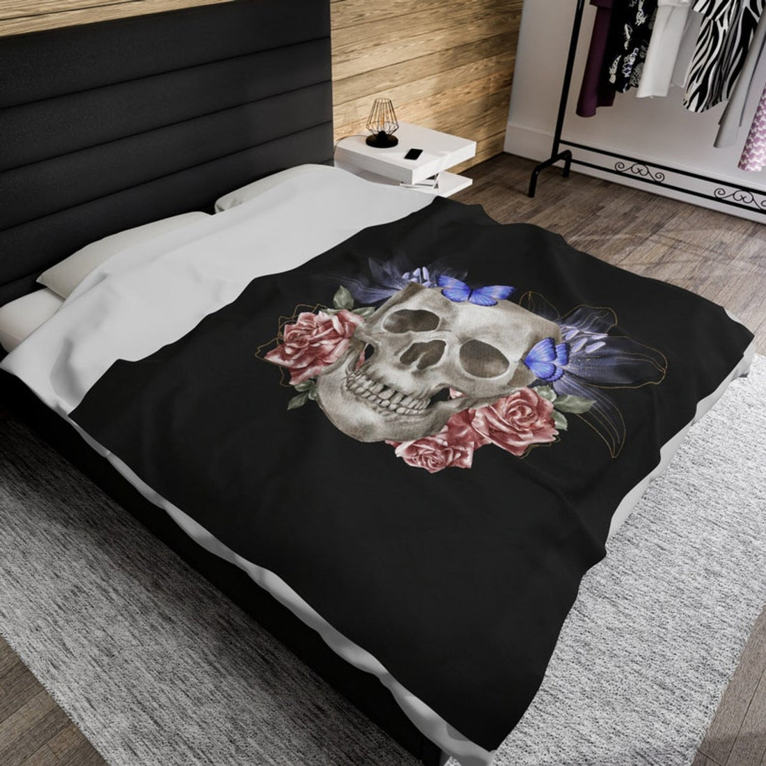 FUNSTUFFPRINT Skull Blanket Velveteen Plush Blanket, Soft Blanket, Gothic Home Decor, Floral Design | Shop Now!