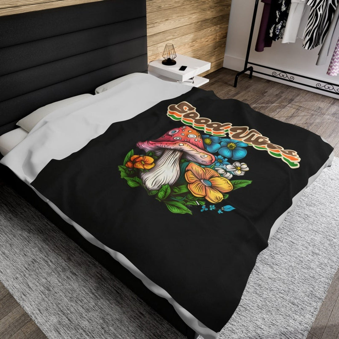 FUNSTUFFPRINT Mushroom Blanket, Velveteen Plush Blanket, Good Vibes Blanket, Psychedelic Throw, Trippy Home Decor | Shop Now!