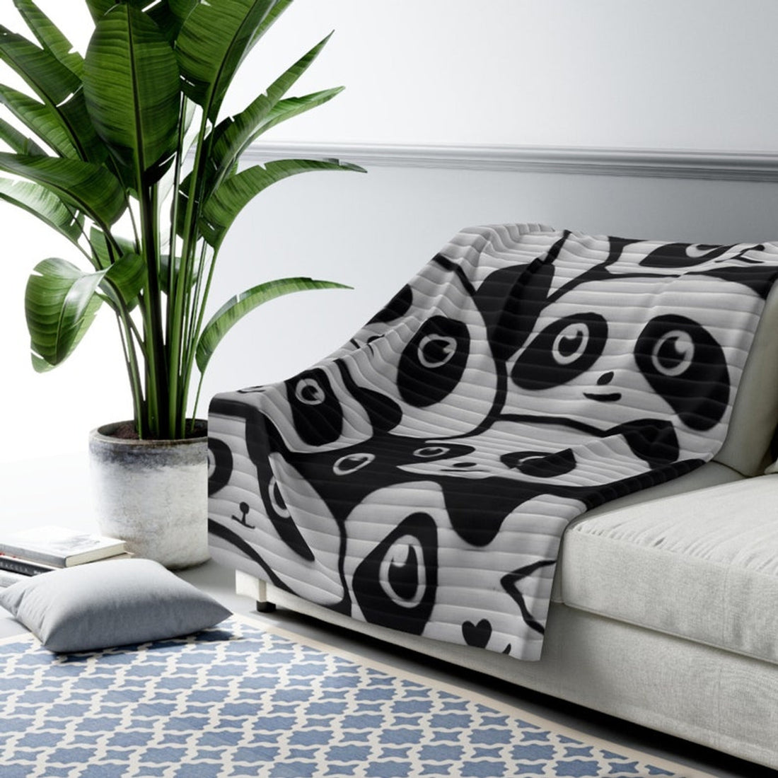 FUNSTUFFPRINT Soft Sherpa Blanket, Graffiti Print Blanket, Street Art Blanket - Panda Throw - Urban Home Decor, Housewarming Gift