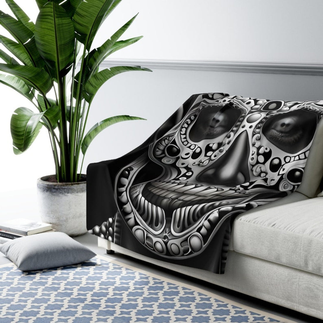 FUNSTUFFPRINT Soft Sherpa Blanket, Gothic Blanket, Warm Sherpa Blanket - Graphic Skull Throw, Gothic Home Decor