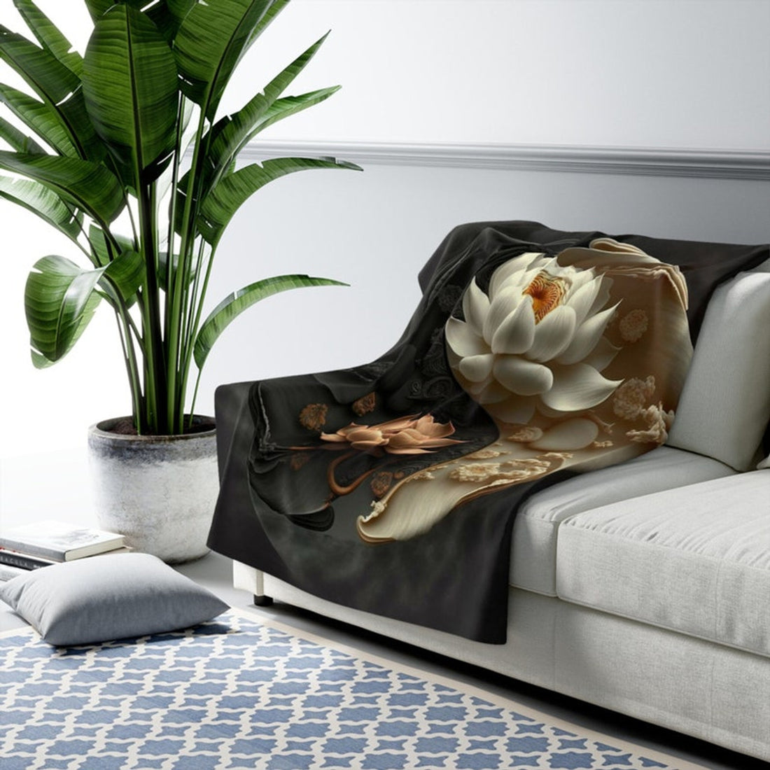 FUNSTUFFPRINT Yin Yang Blanket, Soft Sherpa Floral Throw - Soft Comfortable Sherpa Blanket | Unique Home Decor