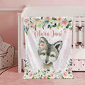 FUNSTUFFPRINT Custom  Baby Wolf Blanket Personalized Animals Nursery Blanket Rose Flowers Kids Custom Name Blanket Spring Floral Baby Shower Gift For Girls