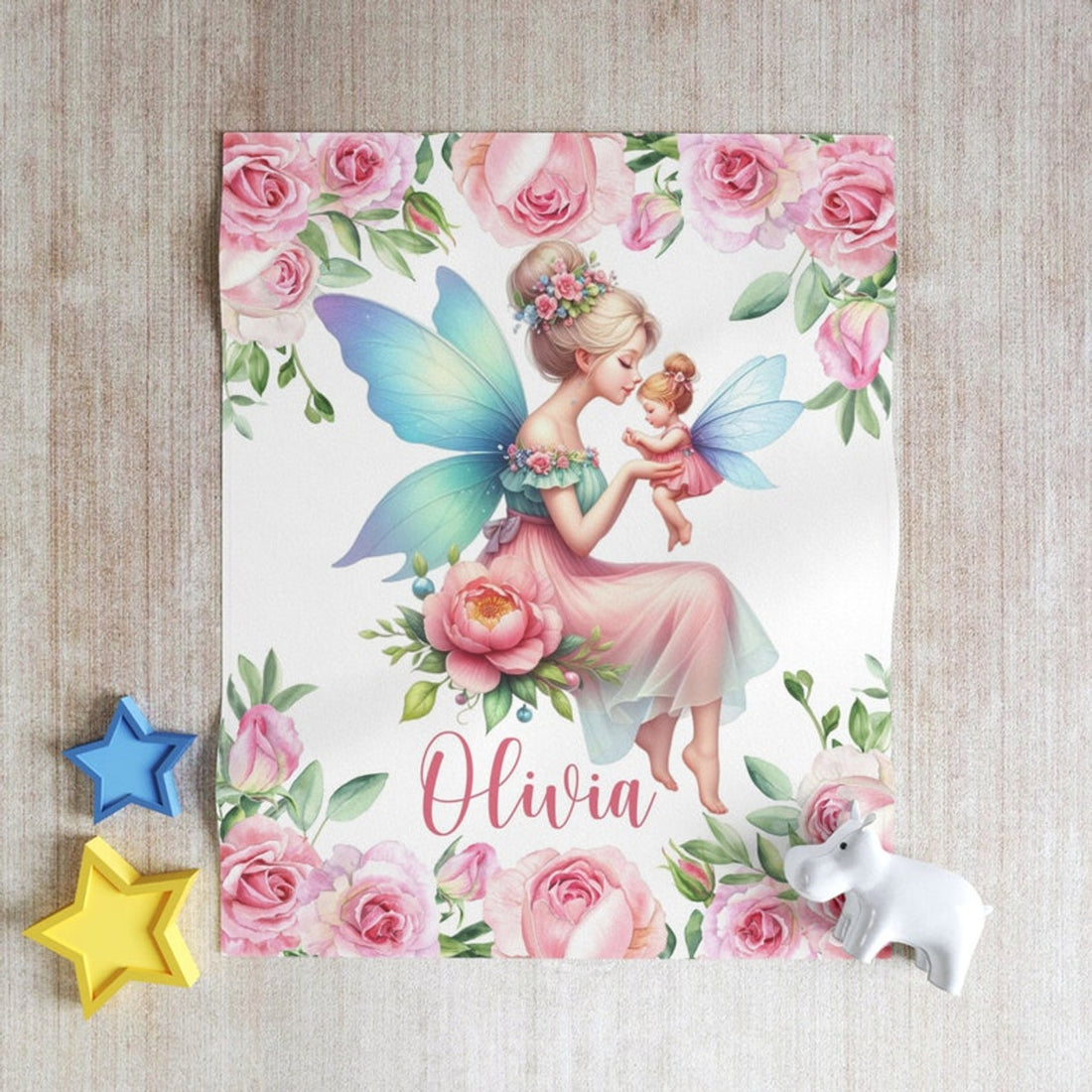FUNSTUFFPRINT Custom  Mom And Baby Fairy Nursery Blanket Personalized Mother Daughter Blanket Flowers Girl Room Decor Kids Custom Name Blanket Baby Shower Gift