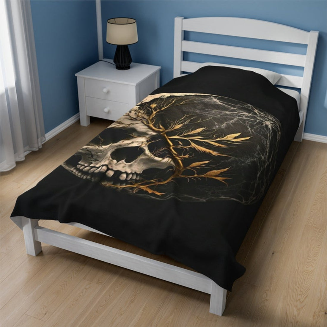FUNSTUFFPRINT Velveteen Plush Blanket, Yin Yang Skull Graphic, Dark Gothic Skull Blanket, Warm Winter Goth Throw | Shop Now!