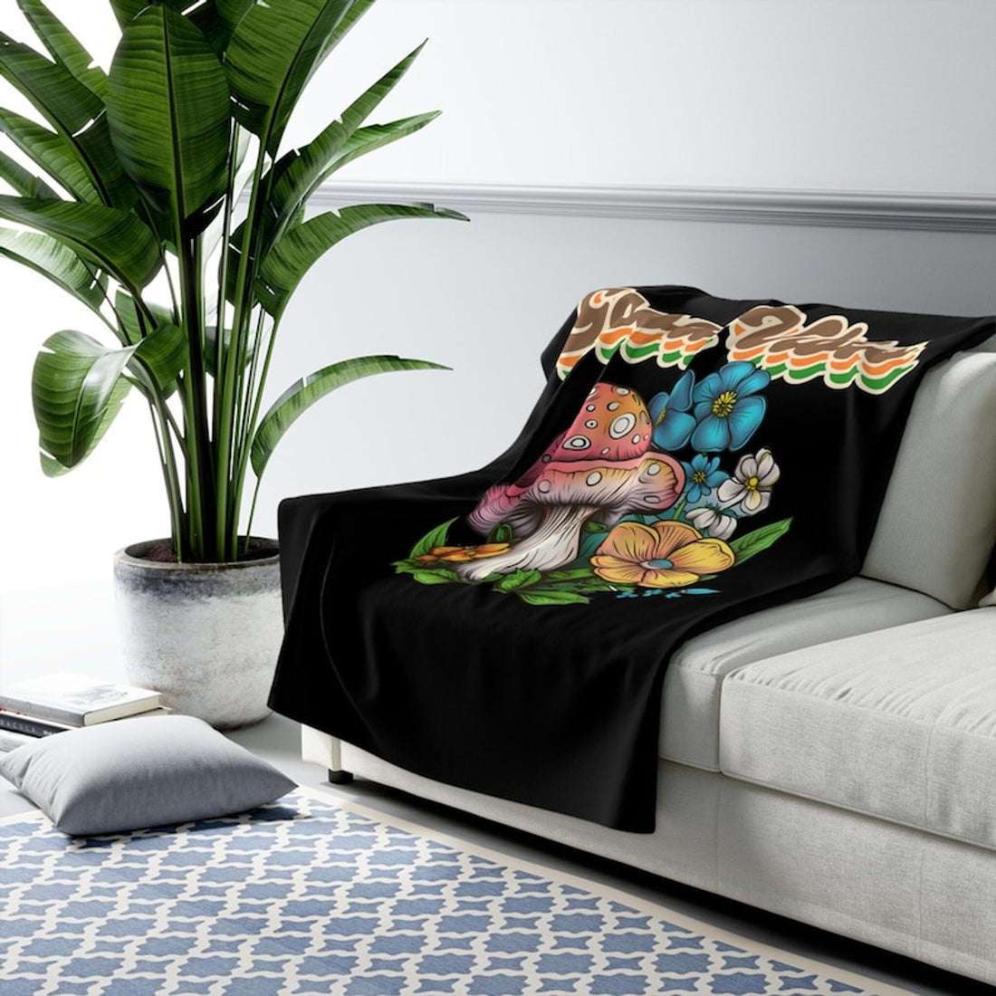 FUNSTUFFPRINT Psychedelic Mushroom Fleece Sherpa Blanket, Trippy Home Decor | Shop Now!