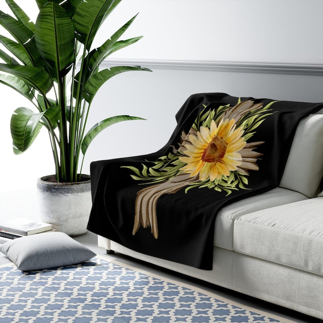 FUNSTUFFPRINT Sunflower Blanket, Cross Sherpa Blanket, Christian Fleece Religious Throw, Cozy Home Decor | Shop Now!