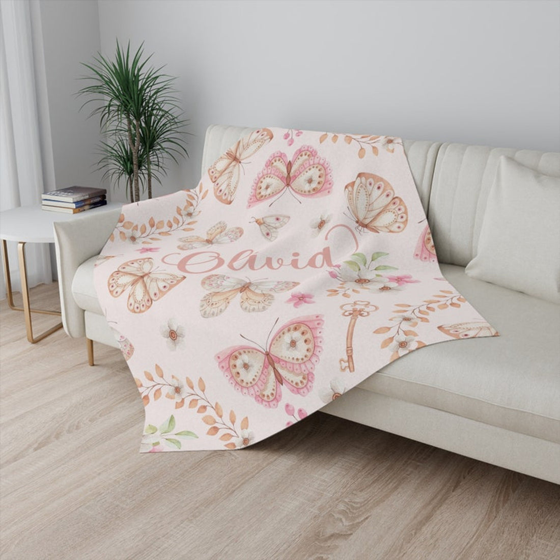 FUNSTUFFPRINT Custom  Baby Name Blanket Personalized Butterfly Nursery Blanket Kids Custom Name Blanket Butterfly Baby Shower Gift For Girls