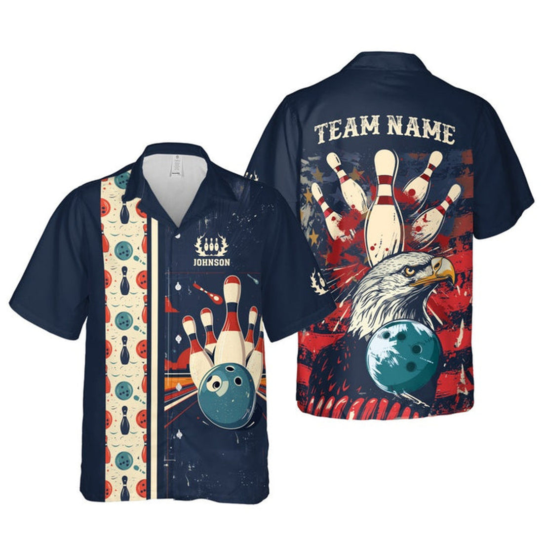 Custom Bowling And Pins Retro Multi Color Pattern Customized Name, Team Name 3D Hawaiian Shirt