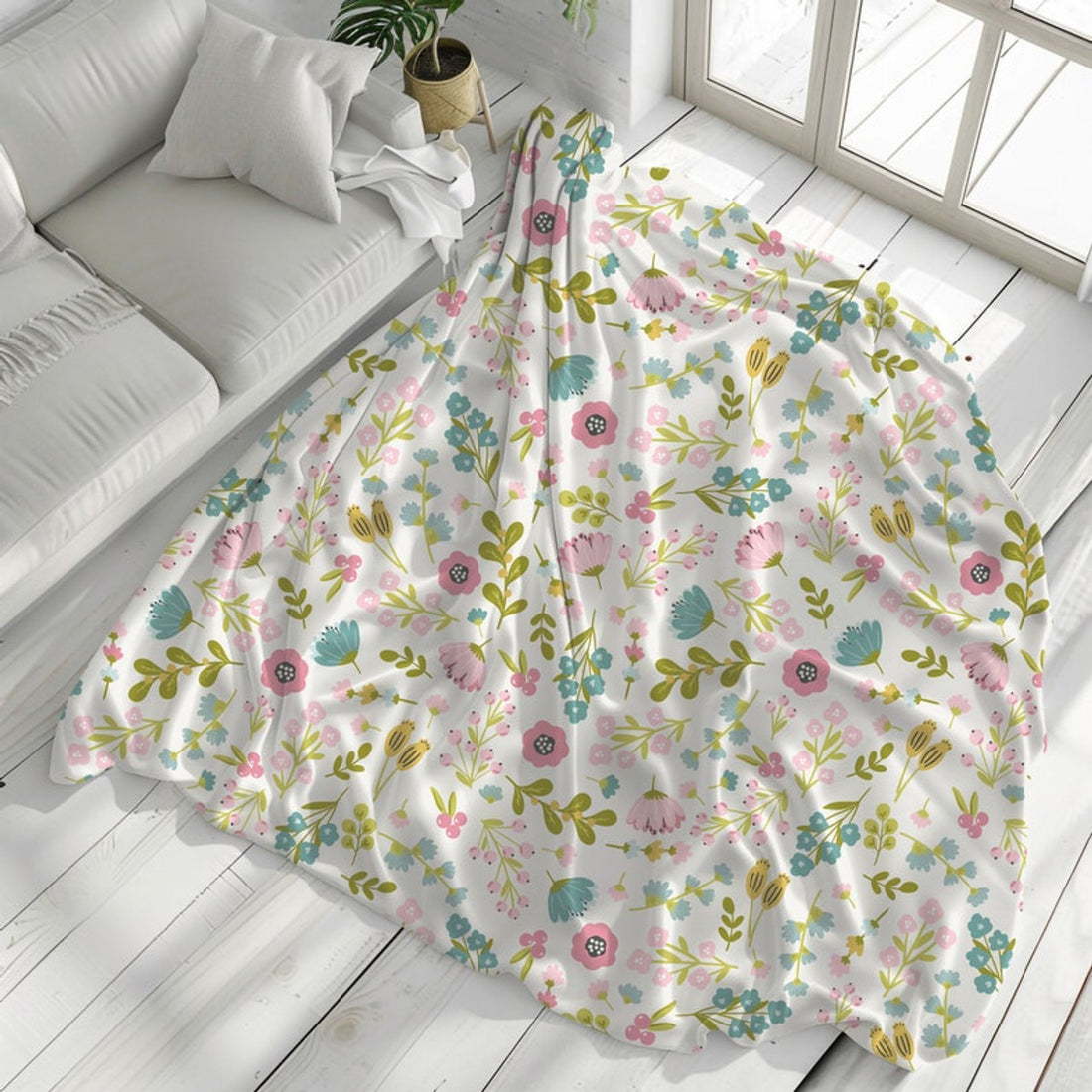 FUNSTUFFPRINT Pink And Blue Floral Throw Blanket For Bed, Cozy Christmas Gifts For Mom, Floral Home Decor For Living Room, Soft Throw Blanket, For King