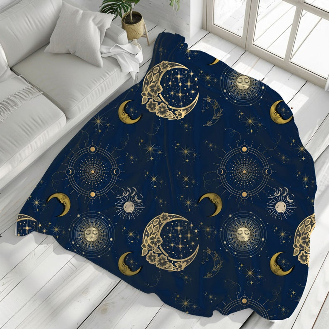 FUNSTUFFPRINT Celestial Throw Blanket For Bed, Witchy Christmas Gifts For College Girls, Yule Gifts, Crescent Moon Bedroom Decor, Whimsigoth Blanket For