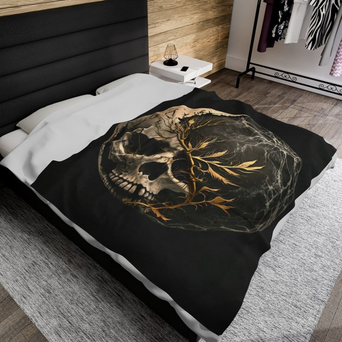 FUNSTUFFPRINT Velveteen Plush Blanket, Yin Yang Skull Graphic, Dark Gothic Skull Blanket, Warm Winter Goth Throw | Shop Now!