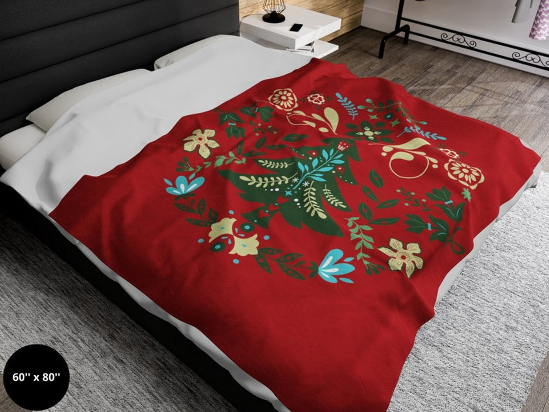 FUNSTUFFPRINT Christmas Blanket| Norwegian  Throw Blanket |Norwegian Christmas Tree Blanket| Swedish Folk Art Gift |Nordic Home Decor