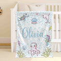 FUNSTUFFPRINT Custom  Sea Animals Blanket Personalized Ocean Nursery Blanket Octopus Kids Custom Name Blanket Under the Sea Baby Shower Gift For Girls