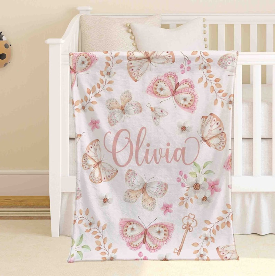 FUNSTUFFPRINT Custom  Baby Name Blanket Personalized Butterfly Nursery Blanket Kids Custom Name Blanket Butterfly Baby Shower Gift For Girls