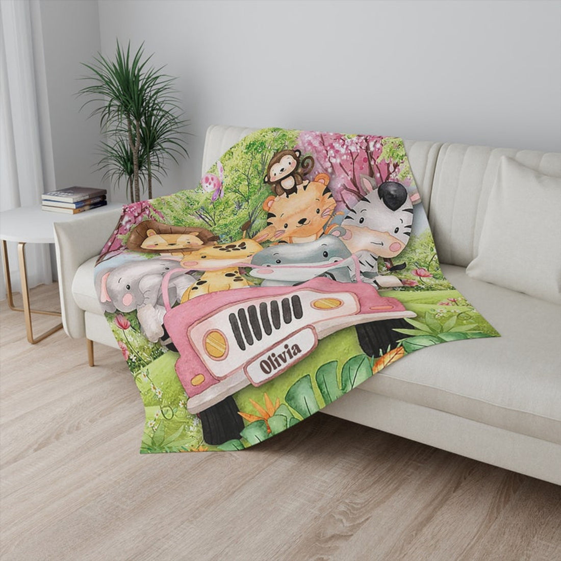 FUNSTUFFPRINT Custom  Safari Animals Nursery Blanket Personalized Baby Blanket Forest Animal Blanket Kids Custom Name Blanket Jungle Baby Shower Gift For Girls