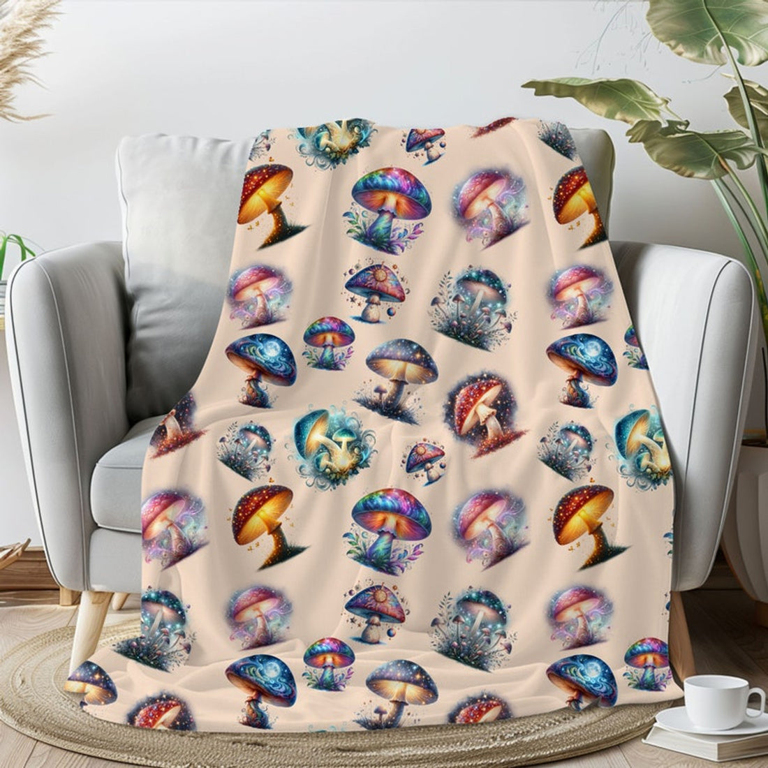 FUNSTUFFPRINT Magic Mushroom Throw Blanket For Couch, Groovy Home Decor Throw, Hippie Christmas Gift, Mushroom Gifts For Women, Soft Throw Blanket For