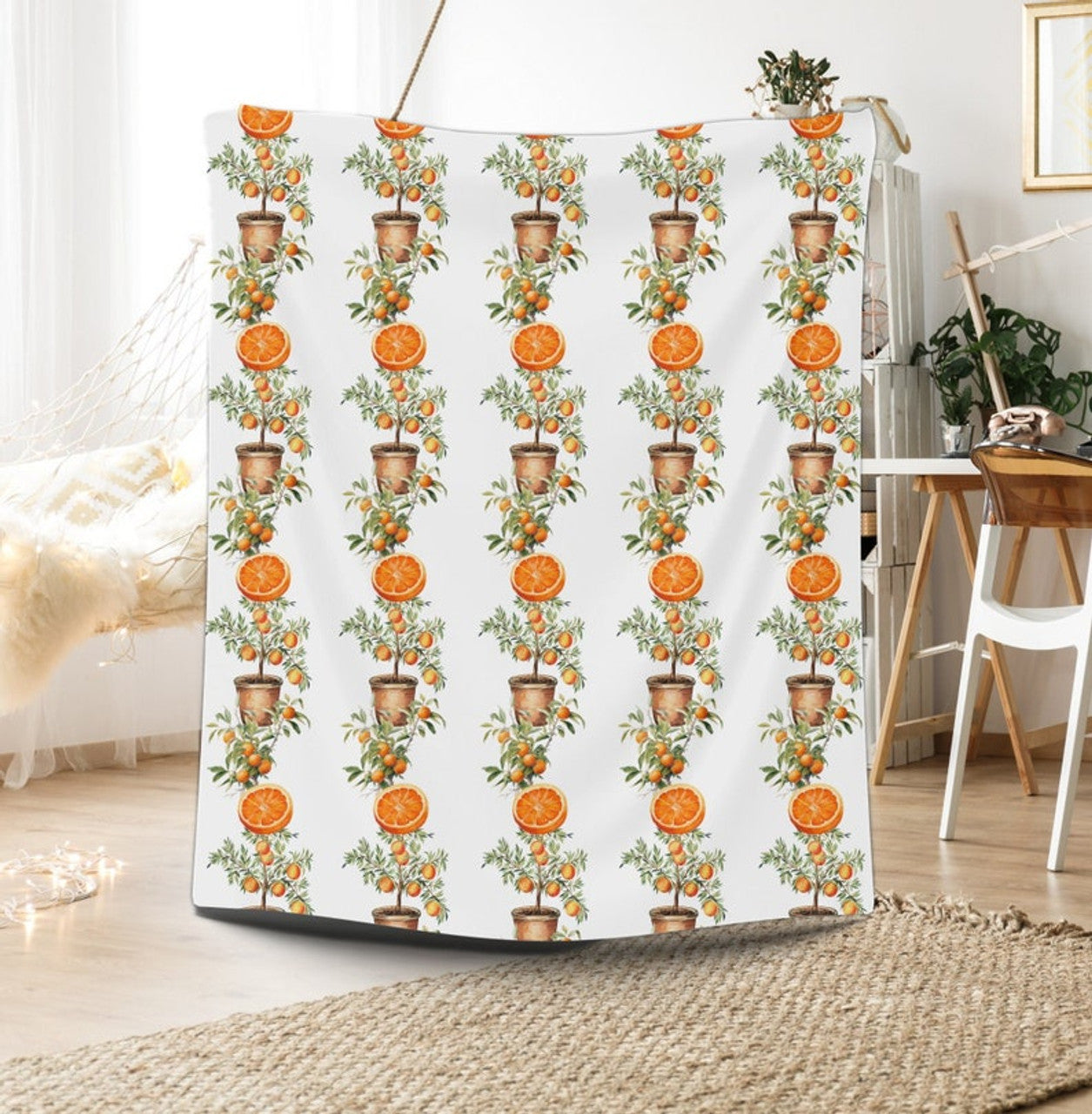 FUNSTUFFPRINT Blanket Orange Tree |Botanical Throw Blanket| Clementine Blanket| Orange Home Decor| Boho Blanket Throw| Sofa Bed Blanket| Housewarming Gift