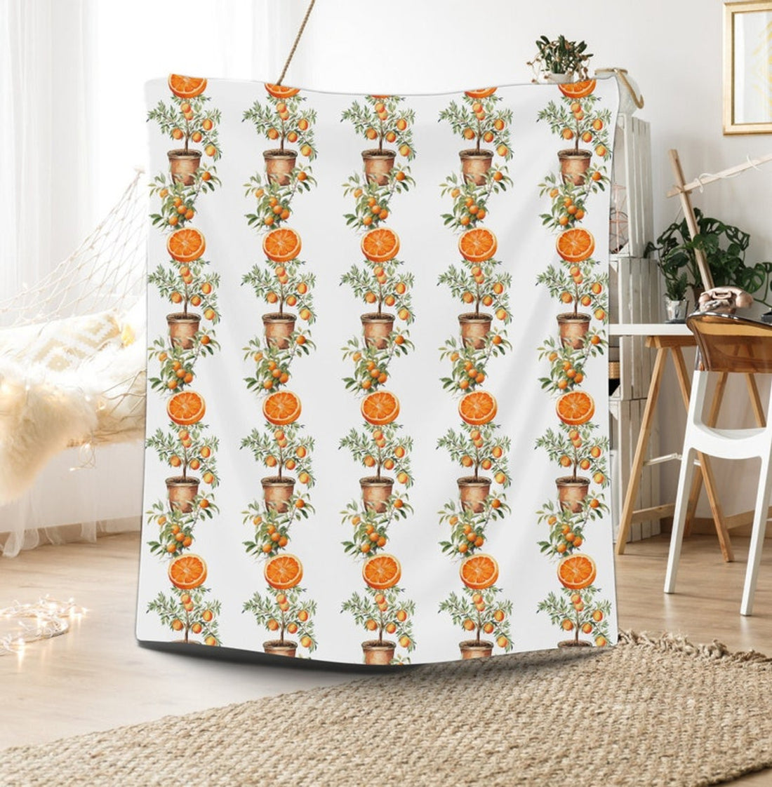 FUNSTUFFPRINT Blanket Orange Tree |Botanical Throw Blanket| Clementine Blanket| Orange Home Decor| Boho Blanket Throw| Sofa Bed Blanket| Housewarming Gift