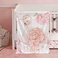 FUNSTUFFPRINT Custom  Floral Swan Blanket Personalized Peony Nursery Blanket Little Swan Kids Custom Name Blanket Spring Rose Baby Shower Gift For Girls