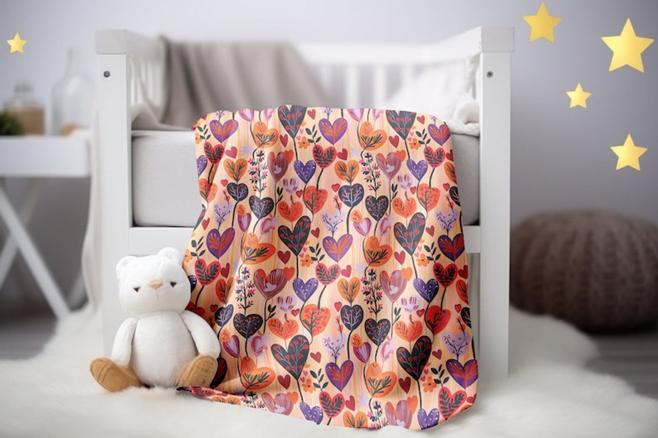 FUNSTUFFPRINT Hearts Baby Girl Blanket, Velveteen Blanket, Boho Baby Blanket, Hearts Swaddle, Baby Girl Blanket, Childrens Kids Blankets, Sherpa Blanket