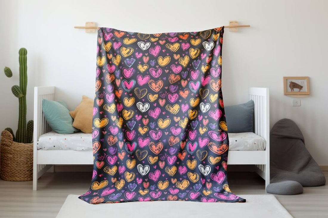 FUNSTUFFPRINT Colorful Neon Hearts Blanket, Hearts Swaddle Blanket, Baby Girl Blanket, Childrens Kids Blankets, Sherpa Blanket, Velveteen Blanket
