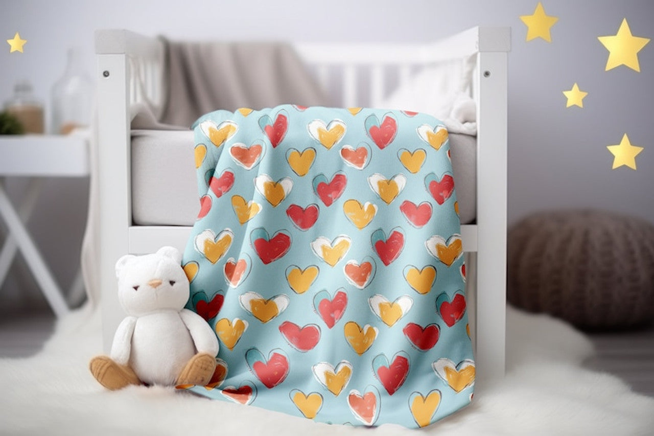 FUNSTUFFPRINT Cute Hearts Childs Blanket, Baby Girl Blanket, Cozy Blanket, Newborn Blanket, Sherpa Blanket, Childrens Kids Blankets, Velveteen Blanket