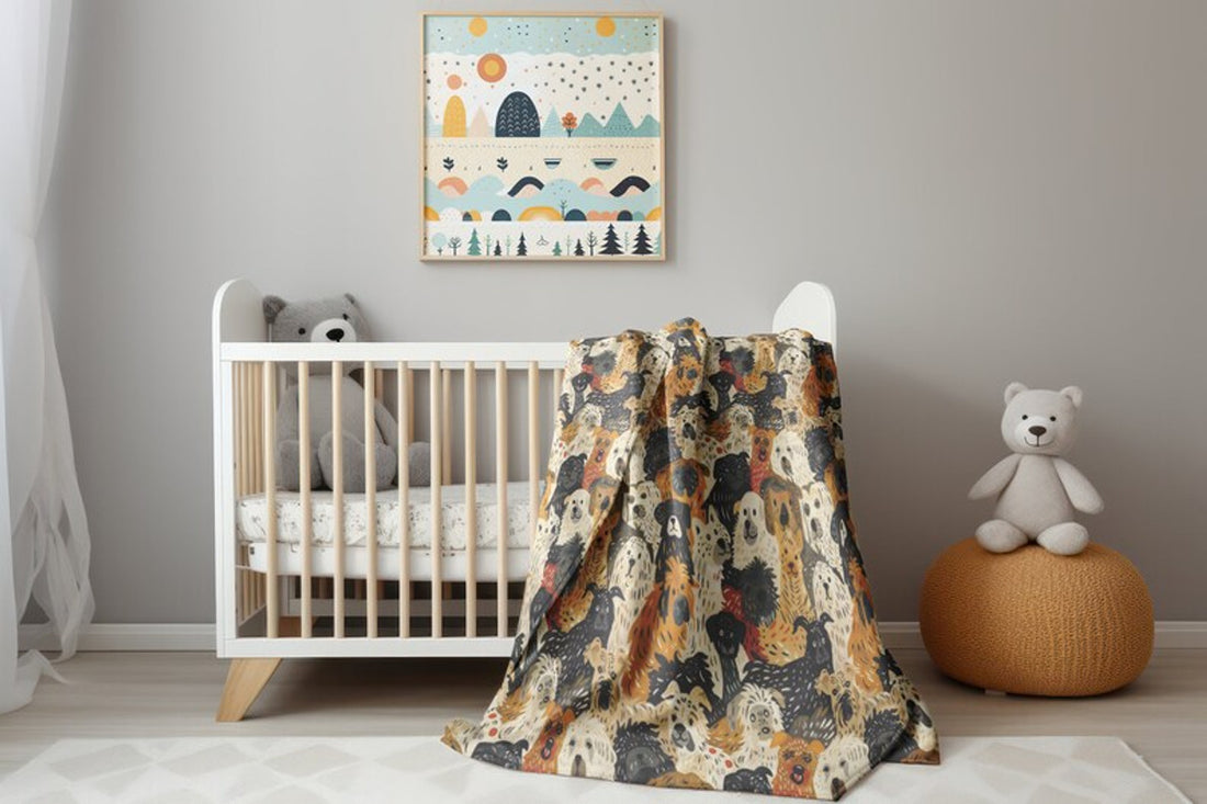 FUNSTUFFPRINT Boho Dogs Baby Blanket, Baby Boy Blanket, Baby Blanket, Velveteen Baby Swaddle, Sherpa Blanket, Childrens Kids Blanket, New Mom Gift