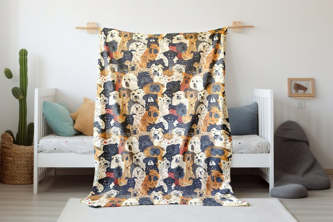 FUNSTUFFPRINT Boho Dogs Baby Blanket, Baby Boy Blanket, Baby Blanket, Velveteen Baby Swaddle, Sherpa Blanket, Childrens Kids Blanket, New Mom Gift