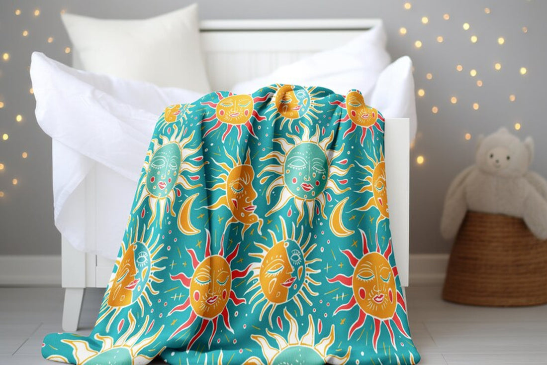 FUNSTUFFPRINT Whimsical Sun Baby Blanket, Sun Keepsake Blanket, Celestial Sun Baby Swaddle, Girl Swaddle, Baby Shower Gift, Childrens Kids Blankets