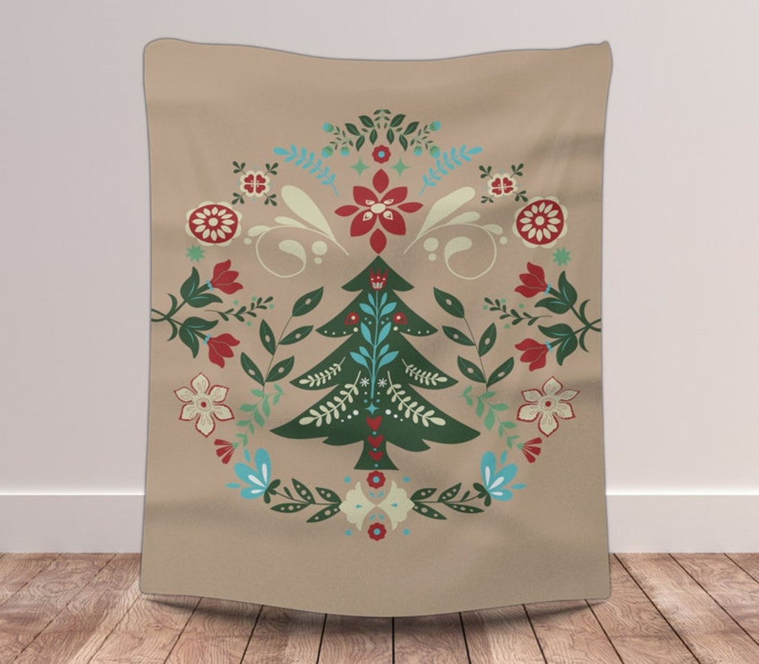 FUNSTUFFPRINT Scandinavian Christmas Blanket| Swedish Norwegian Folk Art Throw Blanket |Woodland Animals| Norwegian Christmas Blanket| Nordic Home Decor