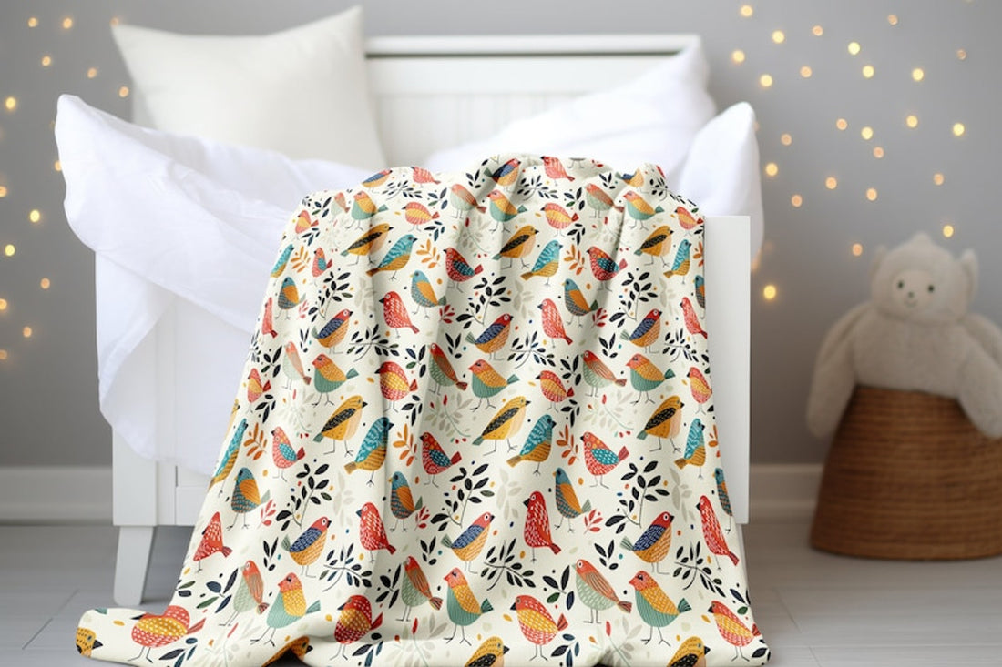 FUNSTUFFPRINT Quirky Bird Baby Blanket, Expecting Mom Gift, Velveteen Blanket, Baby Keepsake, Childrens Kids Blankets, Baby Boy Blanket, Sherpa Blanket