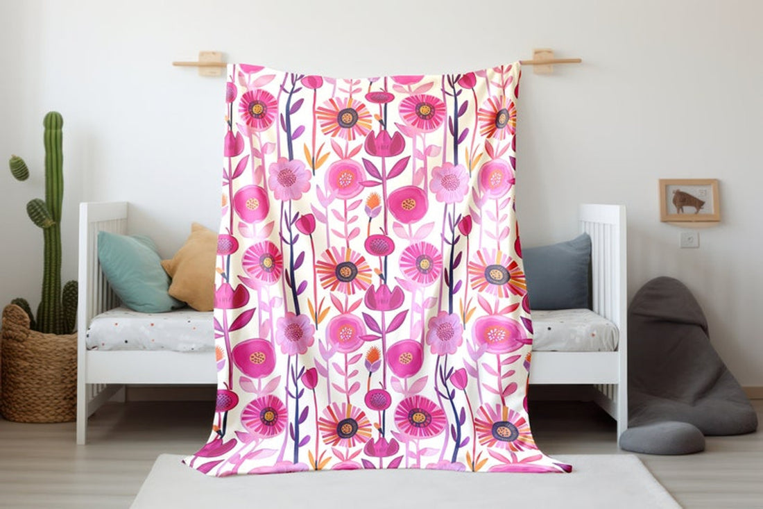 FUNSTUFFPRINT Pink Flowers Baby Blanket, Pink Roses Blanket, Baby Girl, Baby Shower Gift, Childrens Kids Blankets, Newborn Pink Blanket, Sherpa Blanket