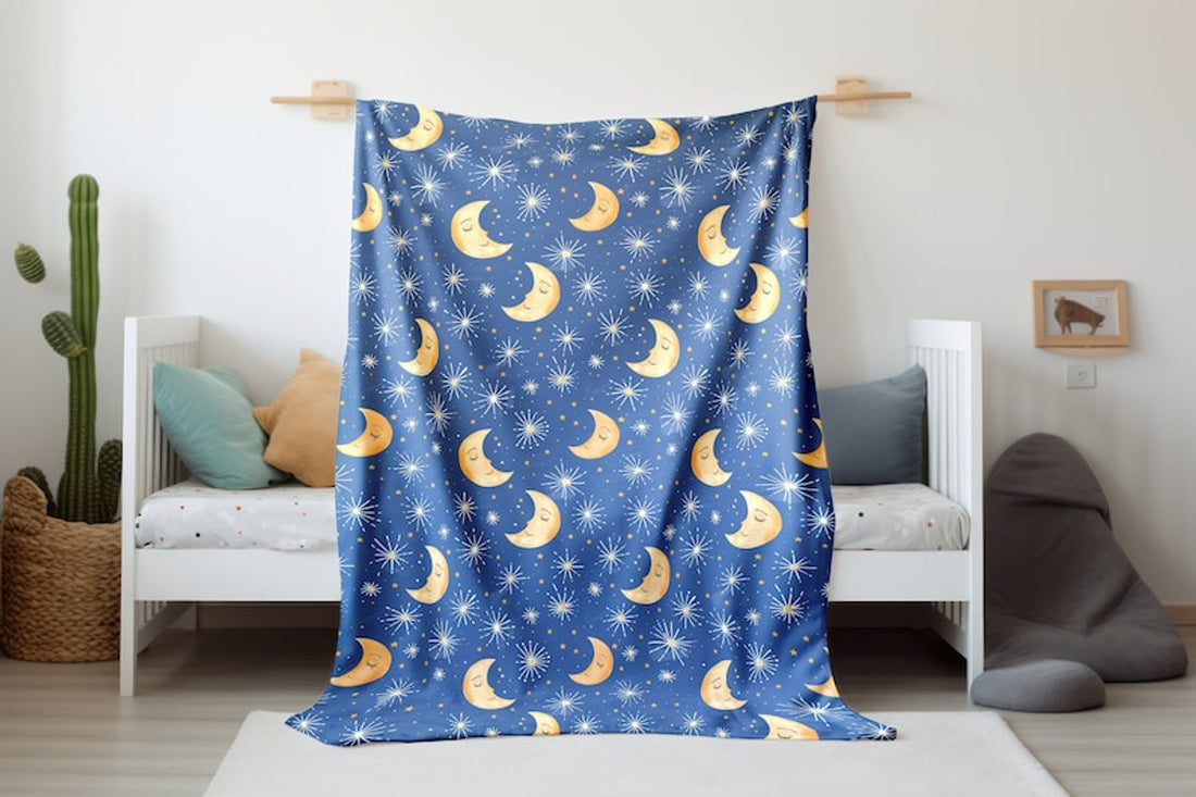 FUNSTUFFPRINT Moon and Stars Blanket, Newborn Swaddle Blanket, Baby Shower Gift, Children Kids Blanket, New Mom Gift, Baby Boy Blanket, Baby Throw Blanket