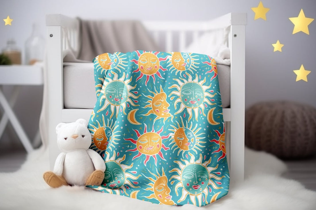FUNSTUFFPRINT Whimsical Sun Baby Blanket, Sun Keepsake Blanket, Celestial Sun Baby Swaddle, Girl Swaddle, Baby Shower Gift, Childrens Kids Blankets