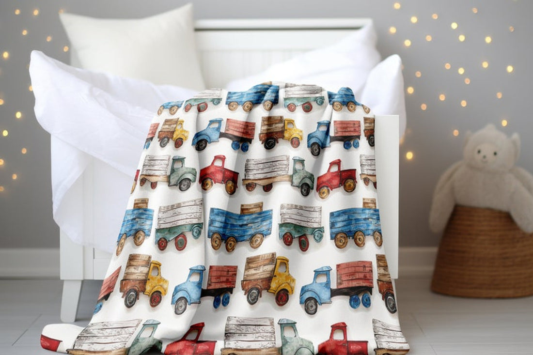 FUNSTUFFPRINT Wooden Trucks Baby Blanket, Baby Swaddle, New Mom Gift, Baby Keepsake, Baby Shower Gift, Sherpa Blanket Swaddle, Childrens Kids Blankets