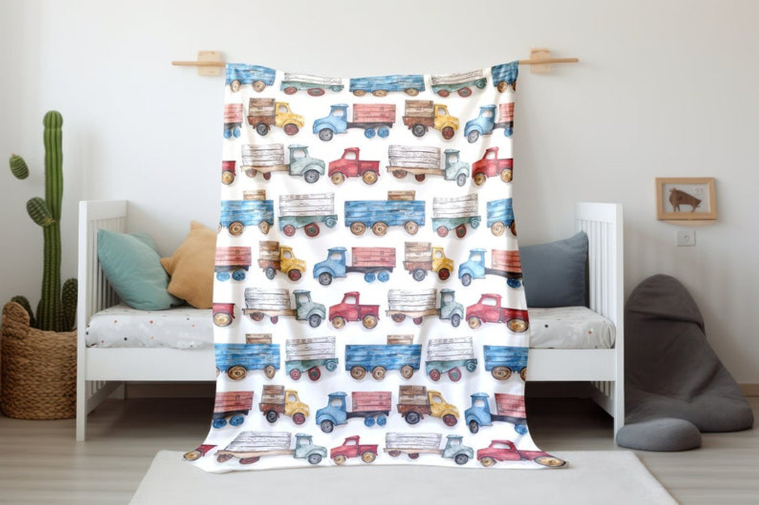 FUNSTUFFPRINT Wooden Trucks Baby Blanket, Baby Swaddle, New Mom Gift, Baby Keepsake, Baby Shower Gift, Sherpa Blanket Swaddle, Childrens Kids Blankets