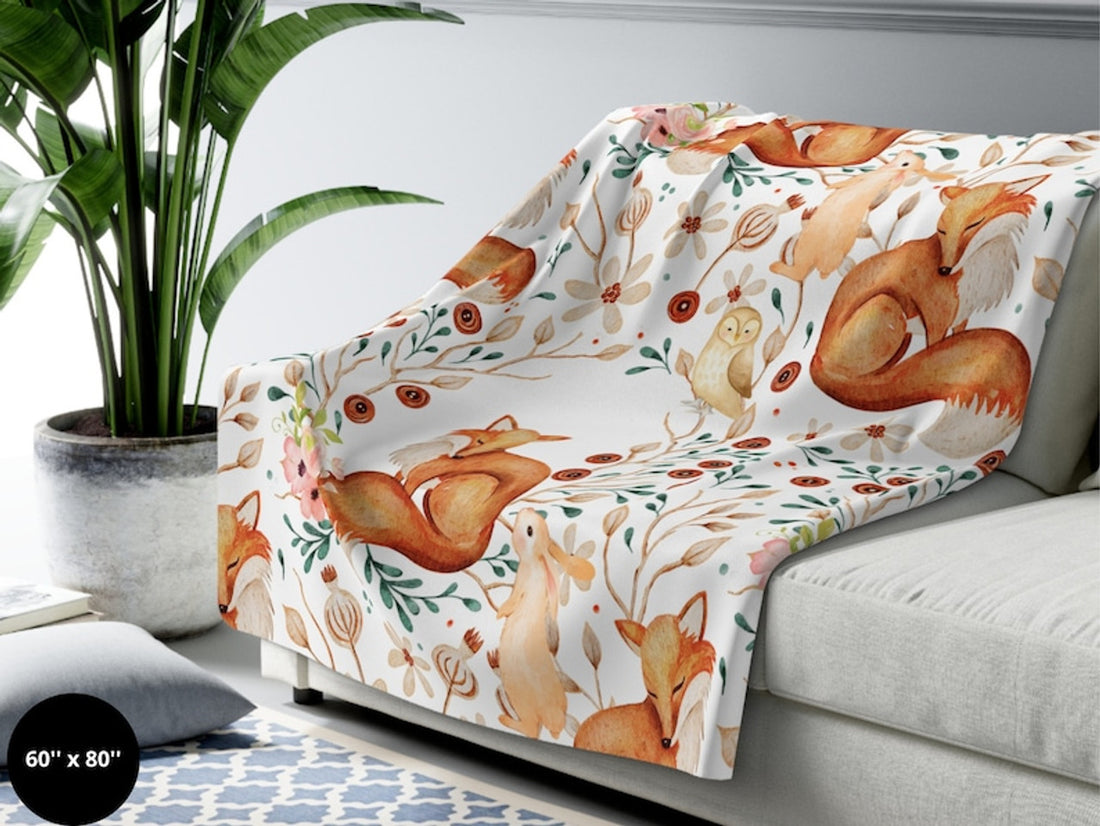 FUNSTUFFPRINT Woodland Animal Blanket| Baby Blanket| Nursery Decor| Kids Blanket| Baby Gift| Home Decor| Camping Blanket| Nature Lover Gift| Sofa Blanket