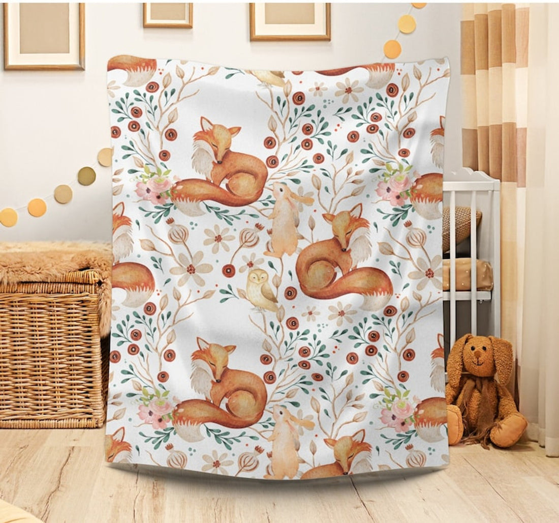 FUNSTUFFPRINT Woodland Animal Blanket| Baby Blanket| Nursery Decor| Kids Blanket| Baby Gift| Home Decor| Camping Blanket| Nature Lover Gift| Sofa Blanket