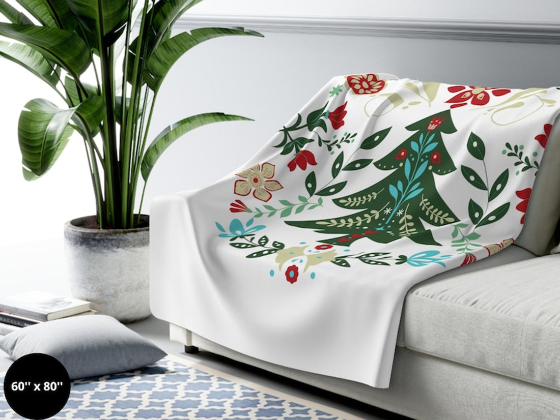 FUNSTUFFPRINT Scandinavian Home Decor| Folk Art Blanket| Norwegian Christmas Holiday Blanket |Swedish Sweden Nordic Home Decor| Winter Rosemaling Gift