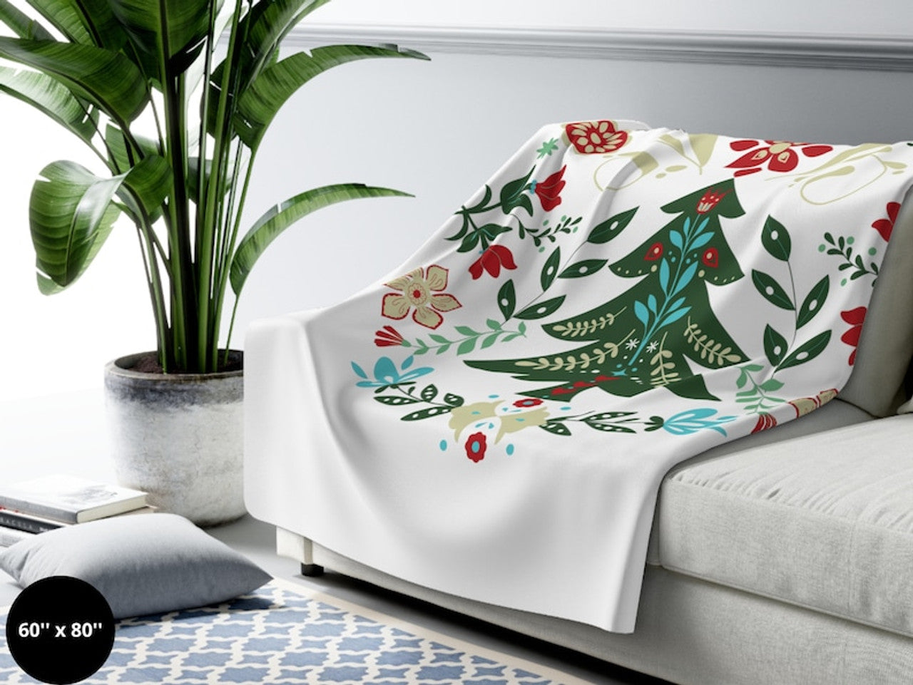 FUNSTUFFPRINT Scandinavian Home Decor| Folk Art Blanket| Norwegian Christmas Holiday Blanket |Swedish Sweden Nordic Home Decor| Winter Rosemaling Gift