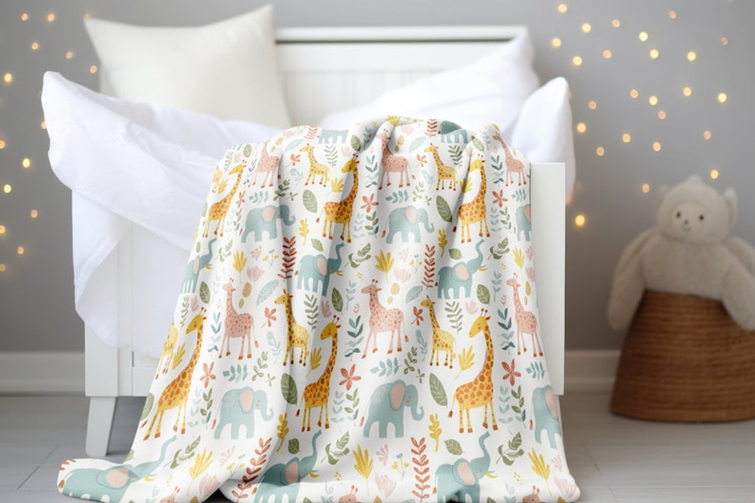 FUNSTUFFPRINT Colorful Animal Baby Blanket, Baby Keepsake, Baby Swaddle, Baby Girl Blanket, Newborn Gift, Sherpa Blanket, Giraffe Elephant Blanket