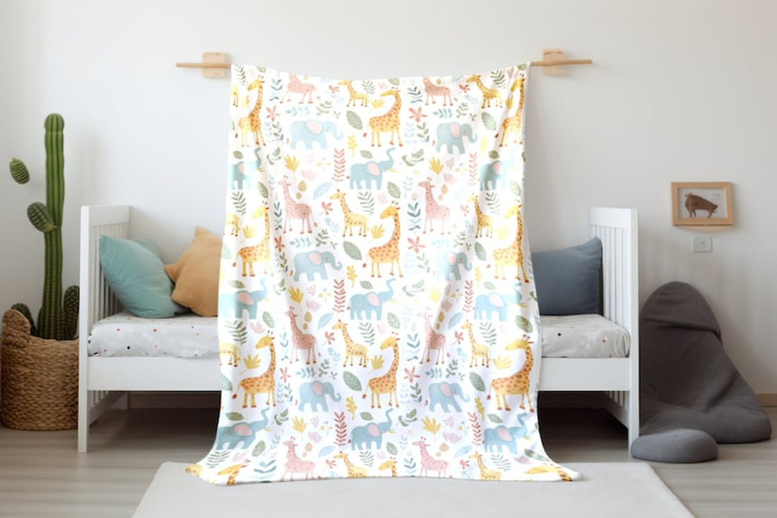 FUNSTUFFPRINT Colorful Animal Baby Blanket, Baby Keepsake, Baby Swaddle, Baby Girl Blanket, Newborn Gift, Sherpa Blanket, Giraffe Elephant Blanket
