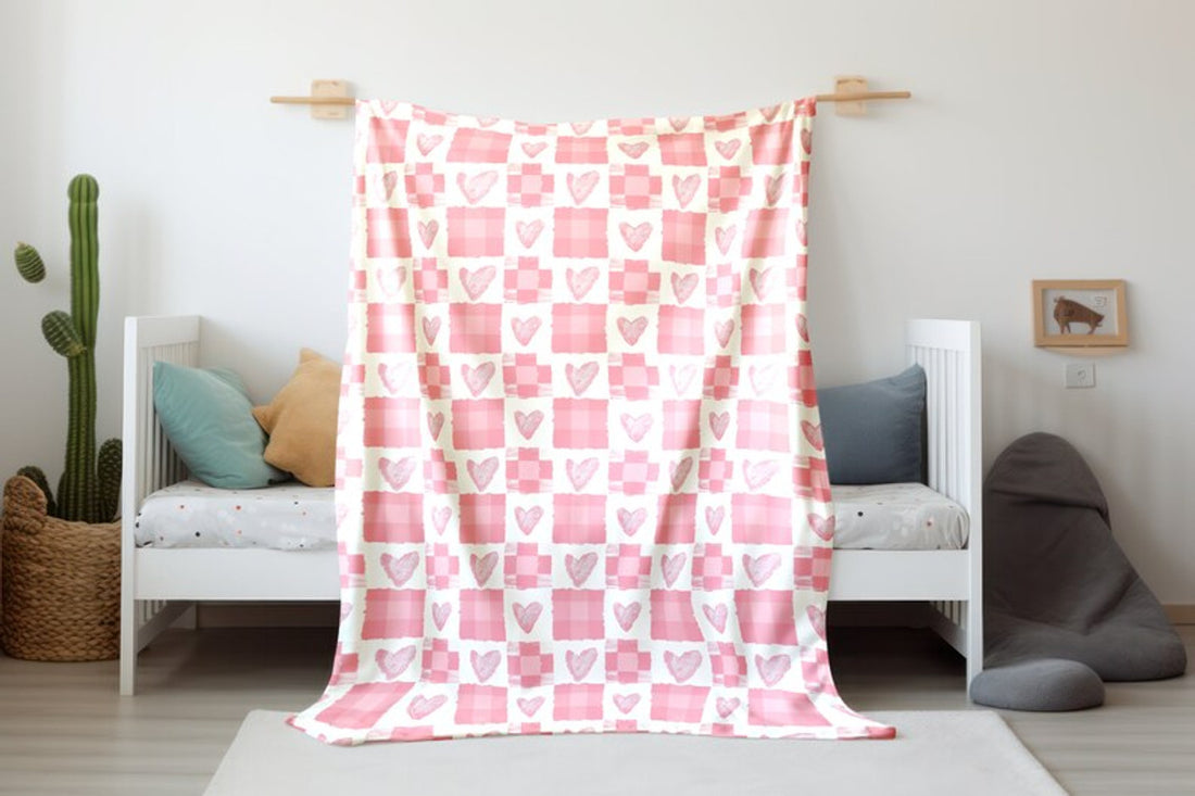 FUNSTUFFPRINT Plaid Hearts Baby Swaddle, Girl Swaddle Blanket, Gift for Baby Girl, Pink Keepsake Blanket, Hearts Swaddle, Newborn Blanket, Sherpa Blanket