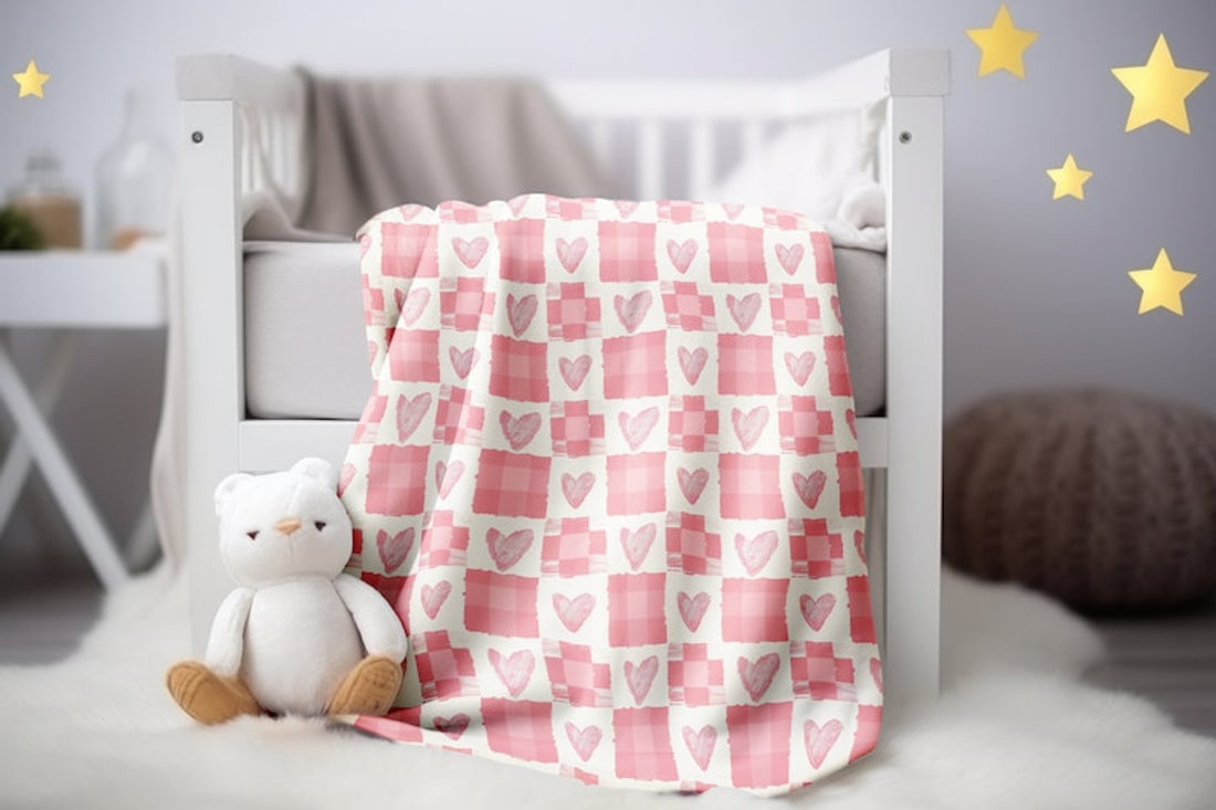 FUNSTUFFPRINT Plaid Hearts Baby Swaddle, Girl Swaddle Blanket, Gift for Baby Girl, Pink Keepsake Blanket, Hearts Swaddle, Newborn Blanket, Sherpa Blanket