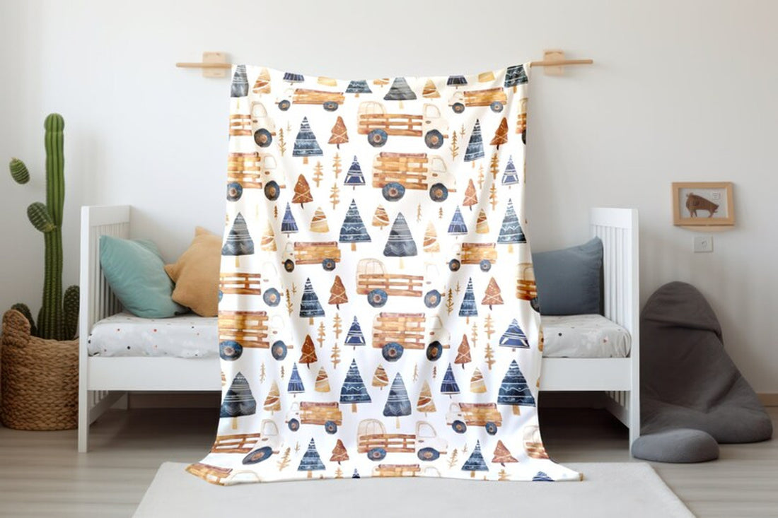 FUNSTUFFPRINT Wooden Trucks Baby Blanket, Baby Shower Gift, Newborn Blanket, Baby Swaddle Blanket, Boho Blanket, Childrens Kids Blankets, Baby Boy Blanket